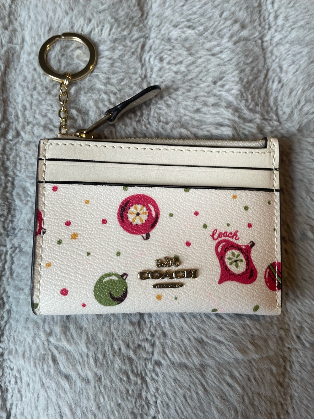 Coach White Christmas Card Case with Gold Keyring